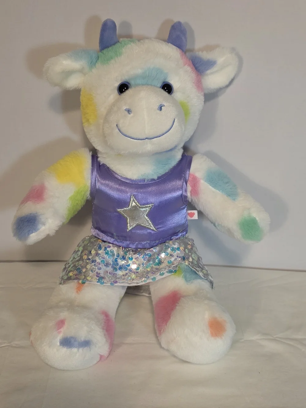 Build A Bear Colorful Splatter Cow Plush Rainbow Pastel Spotted With Outfit